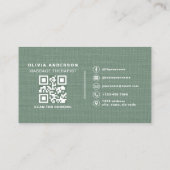 Carte De Visite Sage Green Linen Massage Therapist QR Code  (Dos)
