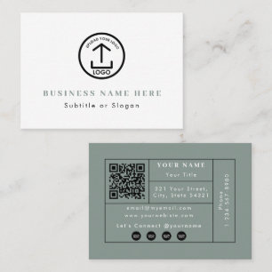 Carte De Visite Sage Green Logo QR Code Social Media Contact