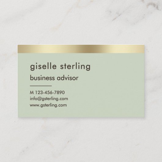 Carte De Visite Sage Green Luxe Faux Gold Foil Monogramme (Dos)