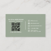 Carte De Visite Sage Green Massage Therapist QR Code (Dos)