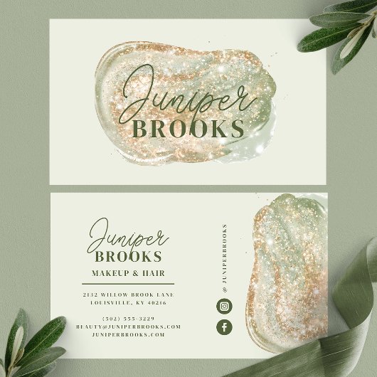 Carte De Visite Sage Green Médias sociaux Simple Parties scintilla