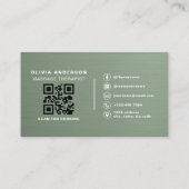 Carte De Visite Sage Green Metallic Massage Therapist QR Code  (Dos)