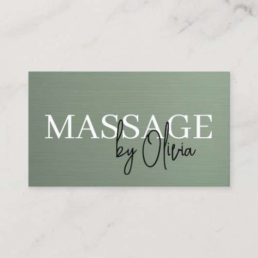 Carte De Visite Sage Green Metallic Massage Therapist QR Code  (Devant)