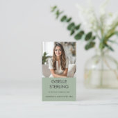 Carte De Visite Sage Green Minimal QR Code Photo Moderne (Debout devant)