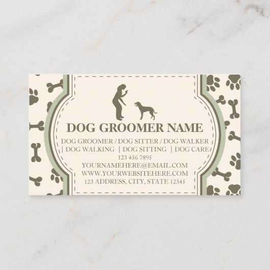 Carte De Visite sAGE gREEN mODERN Chien Entraîneur de chiens simpl (Dos)