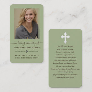 Carte De Visite Sage Green Modern Minimalist Memorial Photo Card