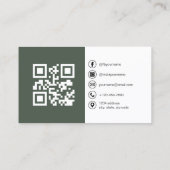 Carte De Visite Sage Green Modern Photo with QR Code Social Media (Dos)
