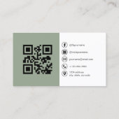 Carte De Visite Sage Green Photo moderne avec QR Code Médias socia (Dos)