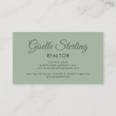 Carte De Visite Sage Green Photo Monogramme Realtor Luxe (Dos)