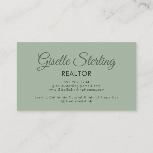 Carte De Visite Sage Green Photo Monogramme Realtor QR Code (Dos)