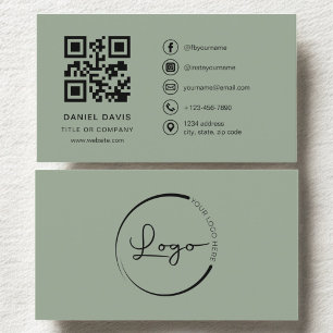 Carte De Visite Sage Green Professional Logo de la société Code QR