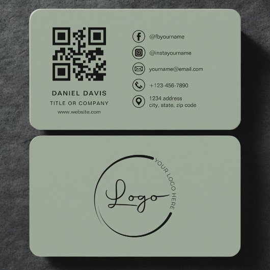 Carte De Visite Sage Green Professional Logo QR Code 