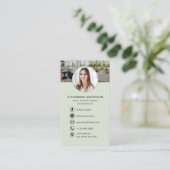 Carte De Visite Sage Green QR Code Agent immobilier Logo photo (Debout devant)