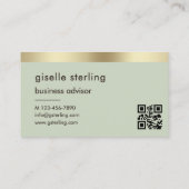 Carte De Visite Sage Green QR Code Faux Gold Foil Monogramme (Dos)
