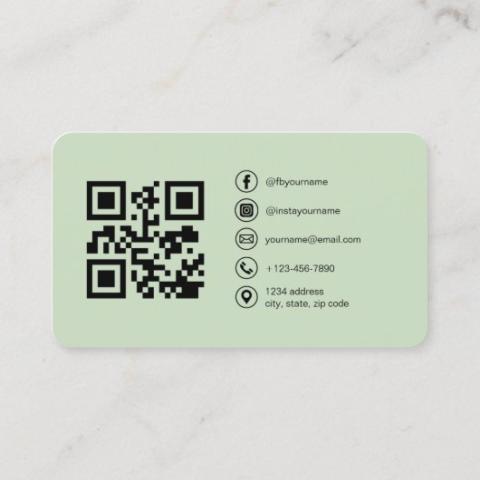 Carte De Visite Sage Green QR Code Photo (Dos)