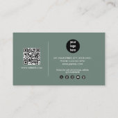 Carte De Visite Sage Green Script moderne QR Code Médias sociaux (Dos)