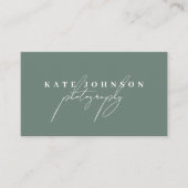 Carte De Visite Sage Green Signature Script QR Code Médias sociaux (Devant)