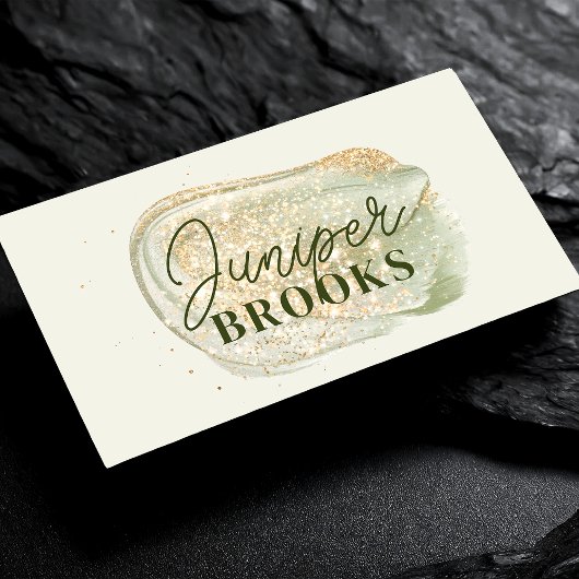 Carte De Visite Sage Green Social Media QR Code Gold Parties scint