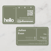 Carte De Visite Sage Green Typography Scannable QR Code Hello (Devant / Derrière)