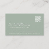 Carte De Visite Sage moderne Green Script Photo QR Code tendance (Devant)