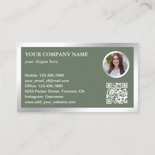 Carte De Visite Sage moderne Terrazzo Immobilier Photo QR Code (Dos)