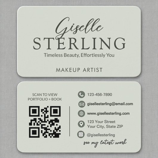 Carte De Visite Sage moderne vert QR Code Script élégant