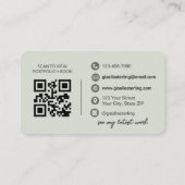 Carte De Visite Sage moderne vert QR Code Script élégant (Dos)