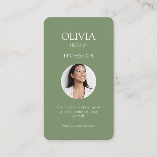 Carte De Visite Sage Olive Green Photo Social QR Code (Devant)