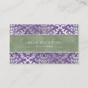 Carte De Visite Sage Purple Glimmer Damask Argent