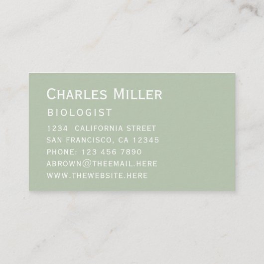 Carte De Visite Sage Simple Moderne Vert Blanc Blanc Élégant Scrip (Dos)