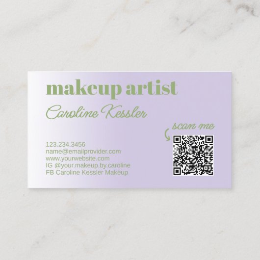 Carte De Visite Sage simple vert Lavande violet blanc Typographie (Dos)