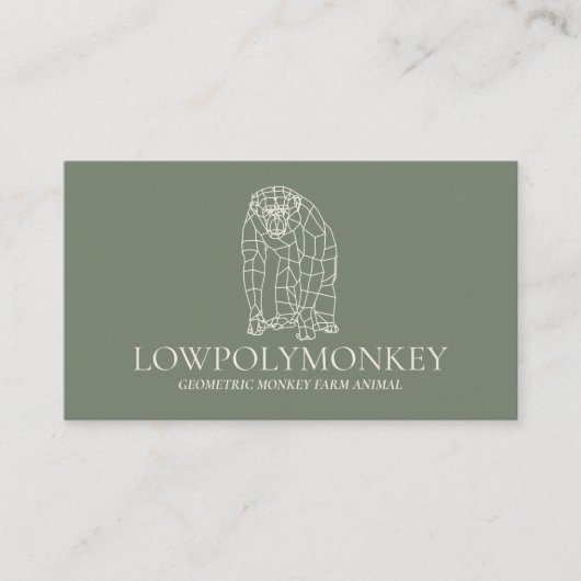 Carte De Visite Sage Vert Crème Animal Singe Lowpoly (Devant)