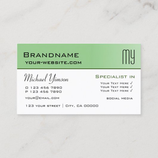 Carte De Visite Sage vert et blanc avec Initiales Professionnel (Dos)
