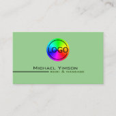 Carte De Visite Sage vert et blanc simple avec logo professionnel (Devant)