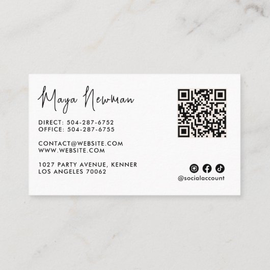 Carte De Visite SAGE VERT Moderne Élégant Minimal QR Code Créatif (Dos)