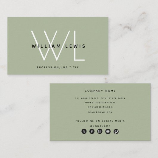 Carte De Visite Sage Vert moderne médias sociaux Icône (Devant / Derrière)