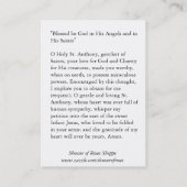 Carte De Visite Saint Antoine de Padoue (Dos)