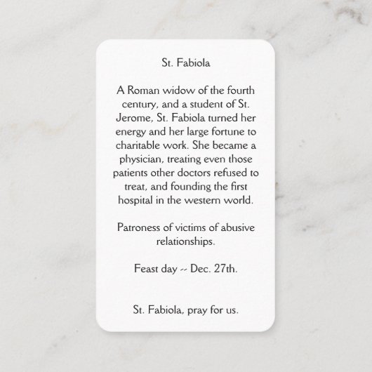 Carte De Visite Saint-Fabiola (Dos)