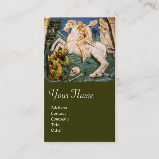 Carte De Visite Saint George, Dragon et Princesse Monogram vert (Devant)