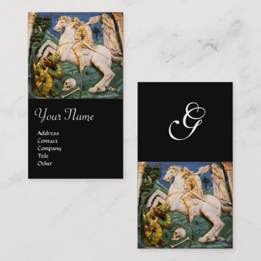 Carte De Visite Saint George, Dragon, Princesse Monogram Black Pea (Devant / Derrière)