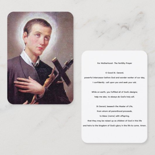 Carte De Visite Saint Gerard Majella Fertility Prayer Card (Devant / Derrière)