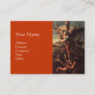 Carte De Visite SAINT MICHAEL VANGUISHING SATAN, orange brun