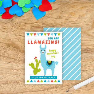 Carte De Visite Saint Valentin Garçon Classe Llama Bleu Llamazing