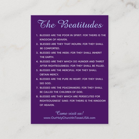 Carte De Visite Sainte Écriture Matthieu 5 Béatitudes main dehors (Devant)
