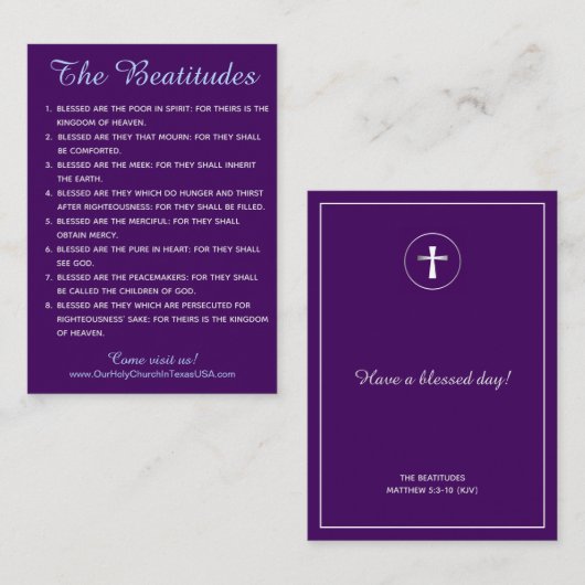 Carte De Visite Sainte Écriture Matthieu 5 Béatitudes main dehors (Devant / Derrière)
