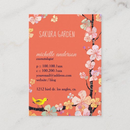 Carte De Visite Sakura Bird Cosmetologist (Devant)