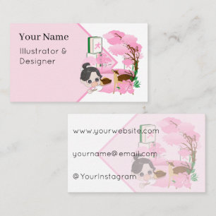 Carte De Visite Sakura Deer & Mahjong Blossom Dream
