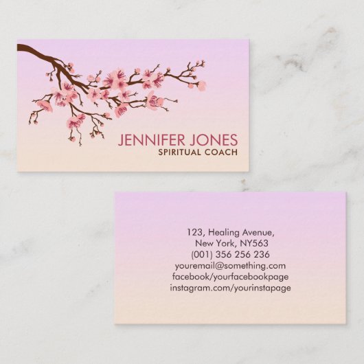 Carte De Visite Sakura Tree - Fleur de cerisier - pastels roses do (Devant / Derrière)