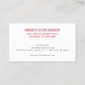 Carte De Visite Salade saine Légumes de restauration Logo Rouge (Dos)