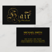 Carte De Visite Salon #8 de coiffeur de manuscrit de ciseaux d'or (Devant / Derrière)